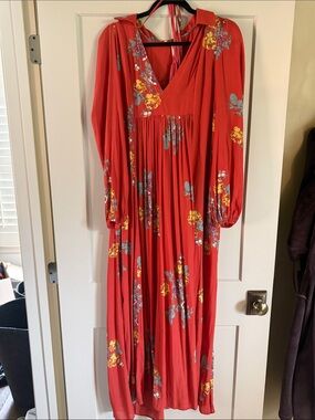 Free People Rust-Red Floral Maxi Dress